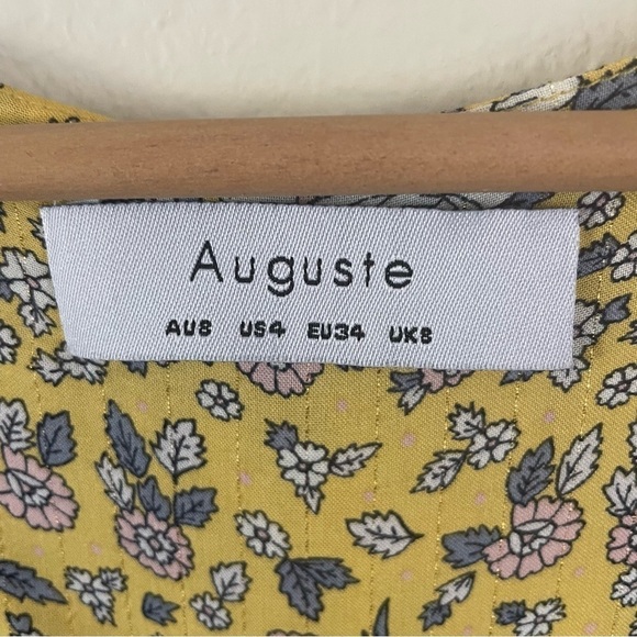 Auguste x Revolve Valentina Tie Sleeve Mini Dress Yellow Floral Print Size 4 - Picture 10 of 13